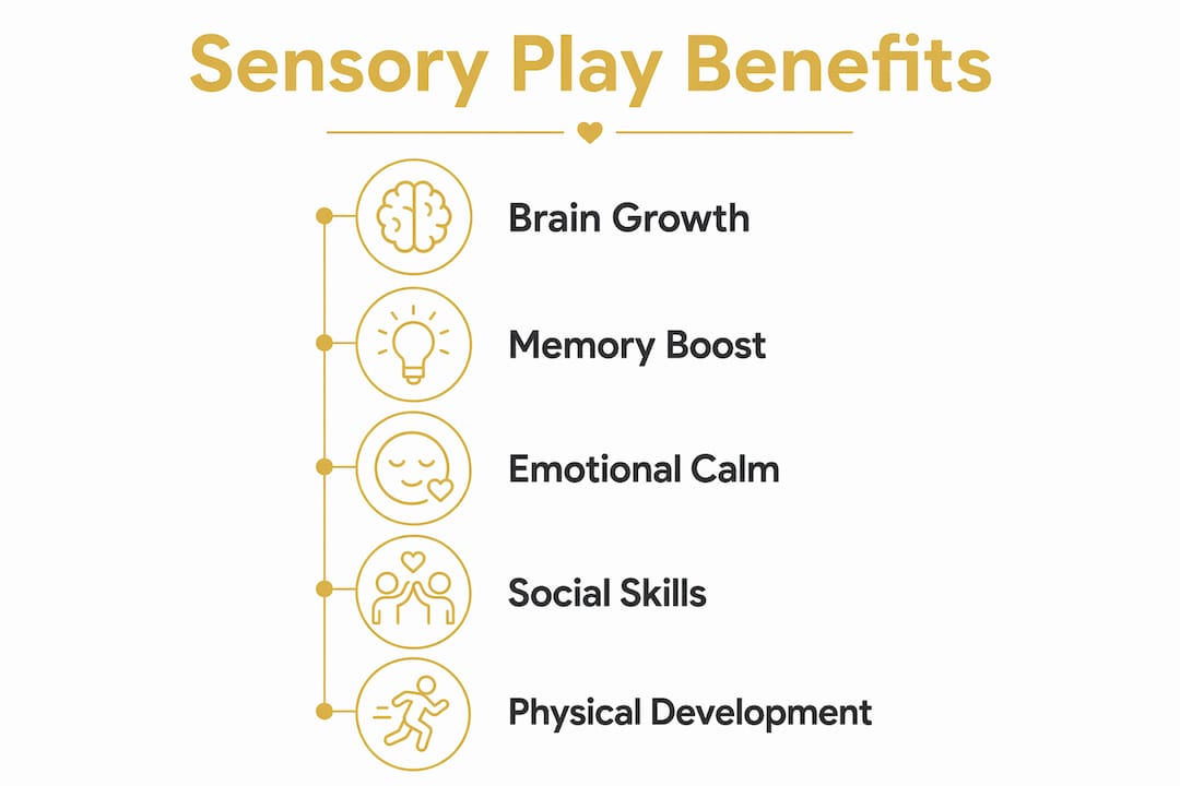 Infographic highlighting main sensory play benefits for children