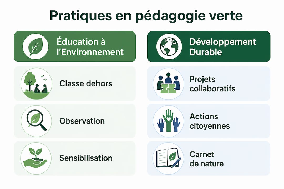 Infographie mettant en lumière deux grandes approches de l’éducation à l’environnement