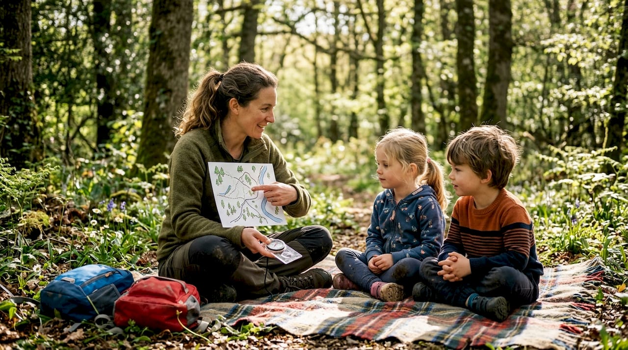 Apprendre à deux enfants comment s’orienter en pleine forêt : le guide pratique