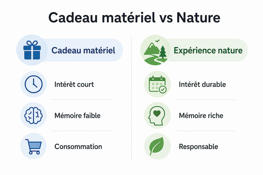 Infographie : cadeaux traditionnels versus expériences en pleine nature, lequel choisir ?