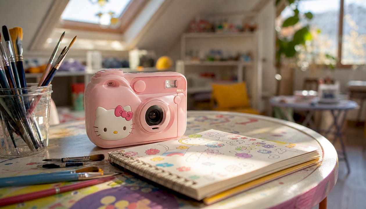 Close-up of Hello Kitty YASHICA DZ-100 camera