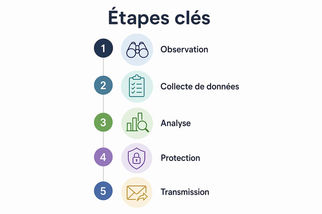 Schéma des grandes étapes de l'observation naturaliste