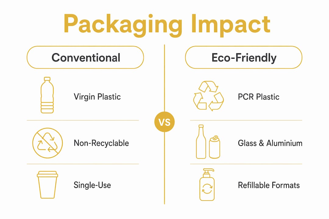 Infographic comparing eco vs conventional packaging