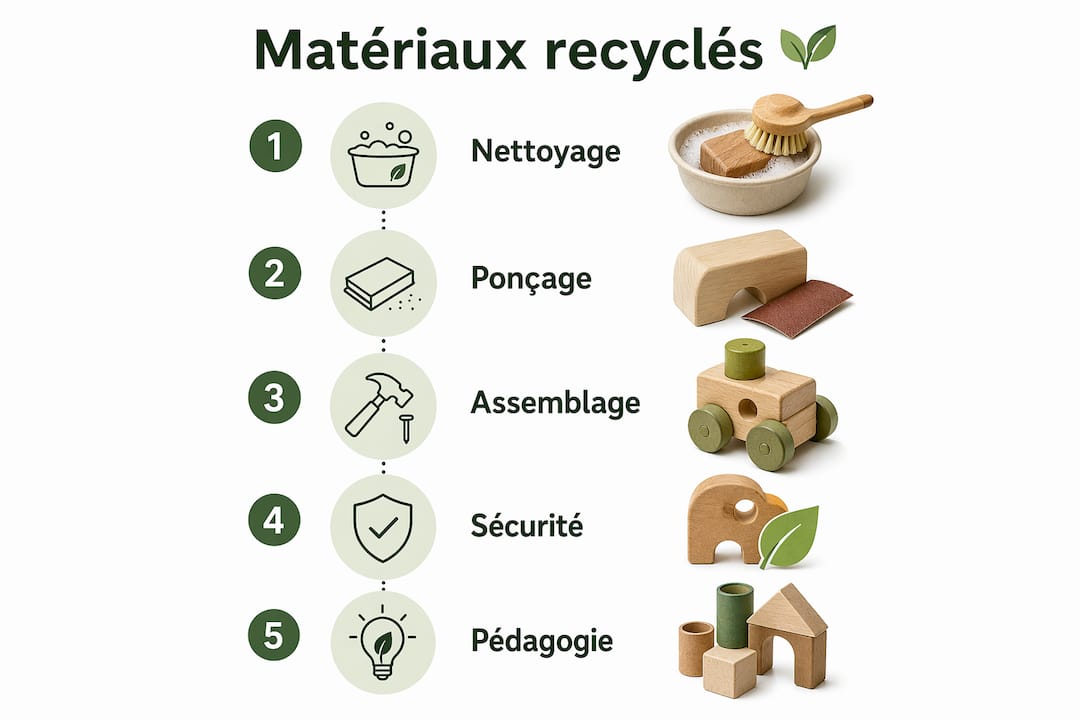 Infographie : les étapes essentielles pour préparer des matériaux recyclés destinés à la fabrication de jouets