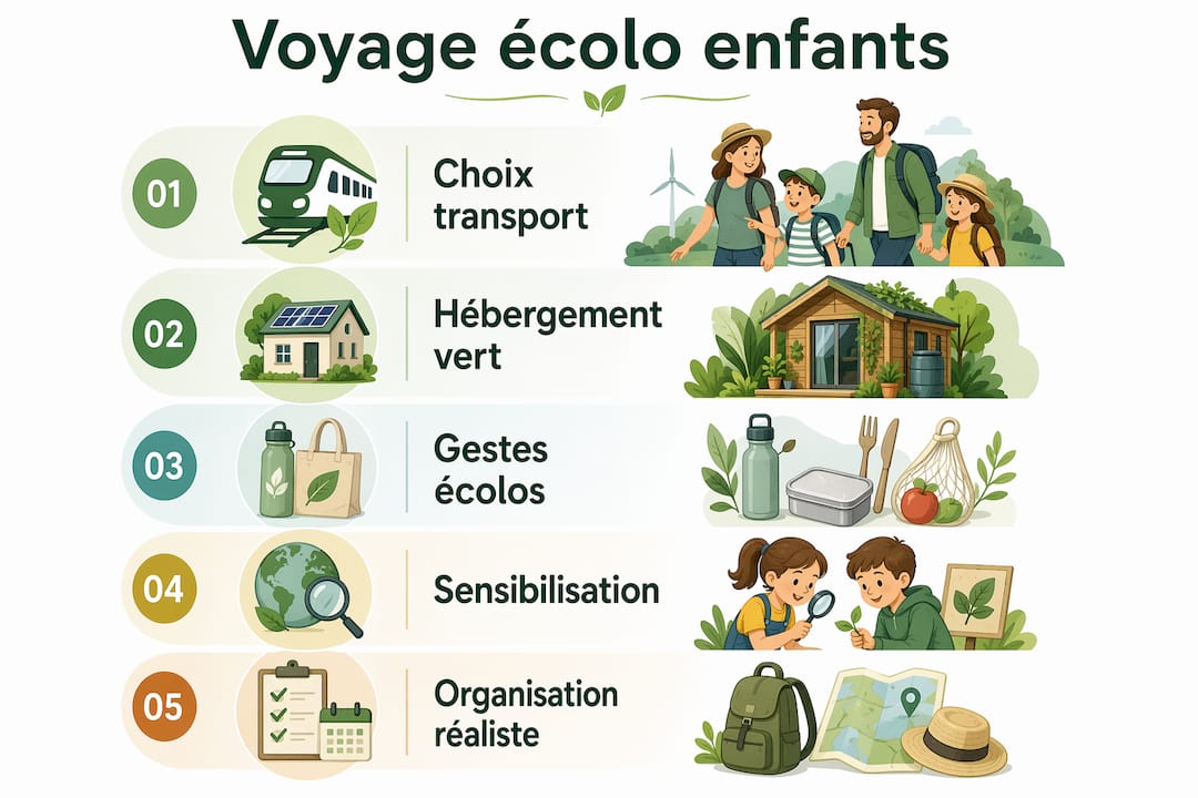 Infographie : les étapes incontournables pour organiser un voyage écoresponsable en famille