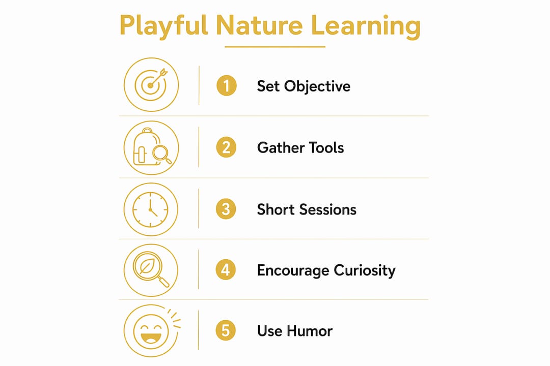 Infographic showing playful nature learning steps