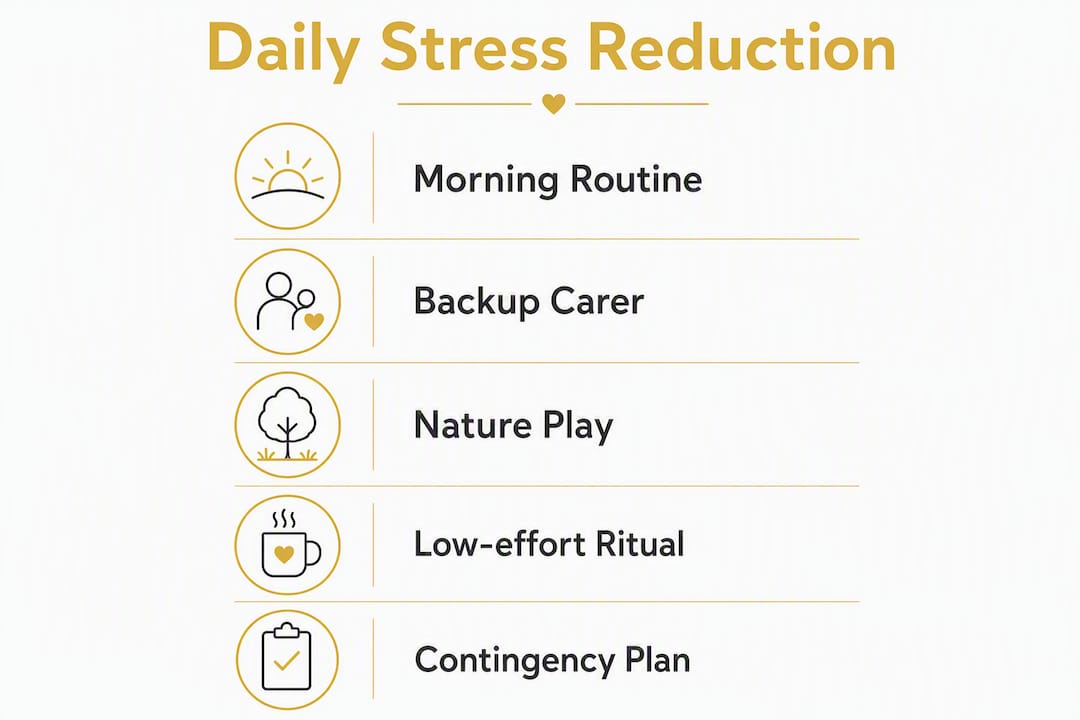 Infographic showing family stress reduction daily steps