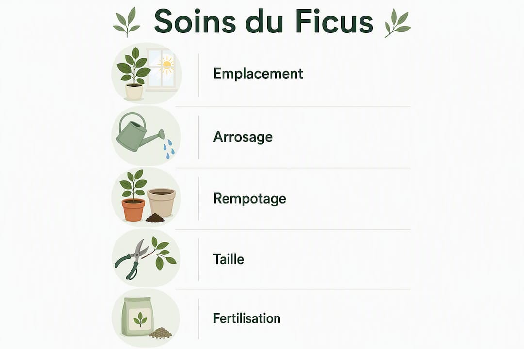 Infographie : les étapes essentielles pour bien entretenir votre ficus
