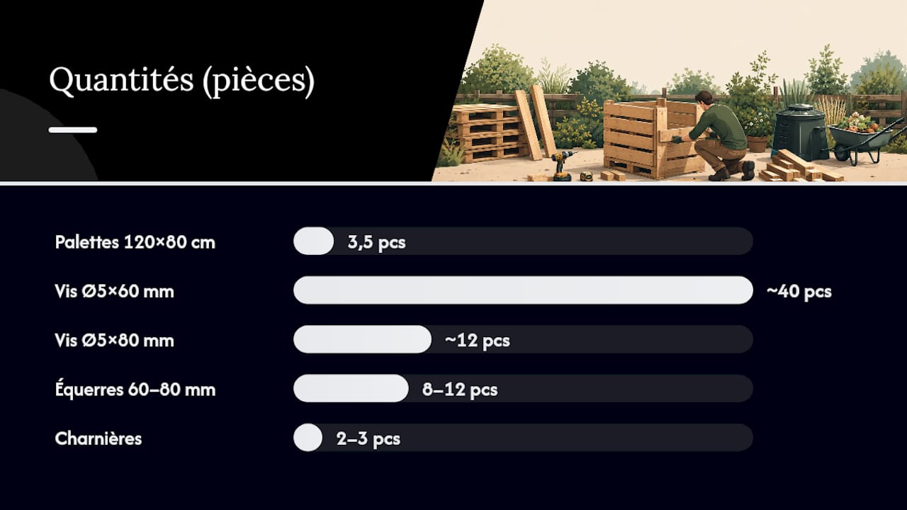 Schéma illustrant les différents éléments à intégrer dans un composteur et leurs proportions idéales