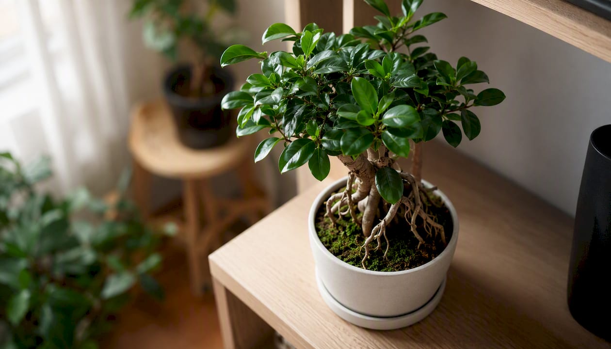 Bonsaï ficus d’intérieur à feuillage vert