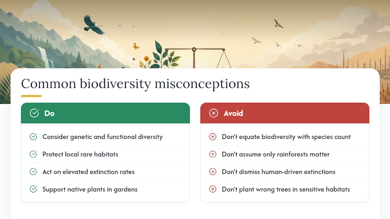 Common misconceptions about biodiversity — overview diagram
