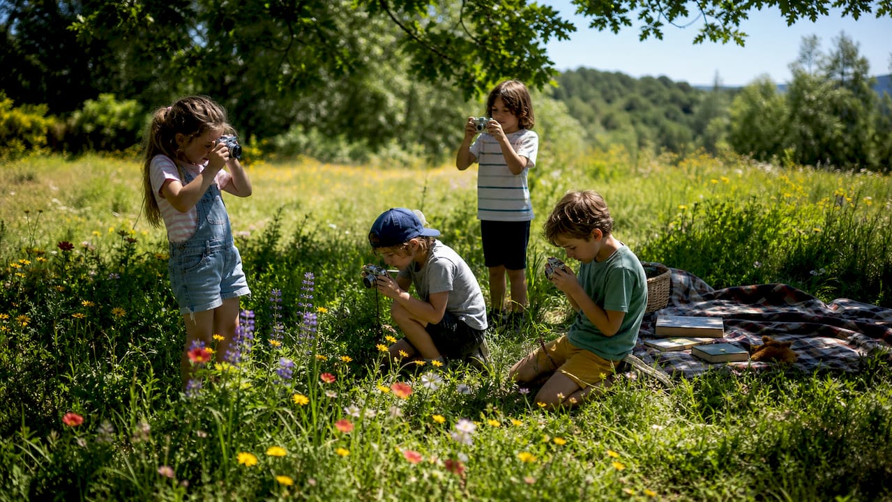 Child taking wildlife photo outdoors