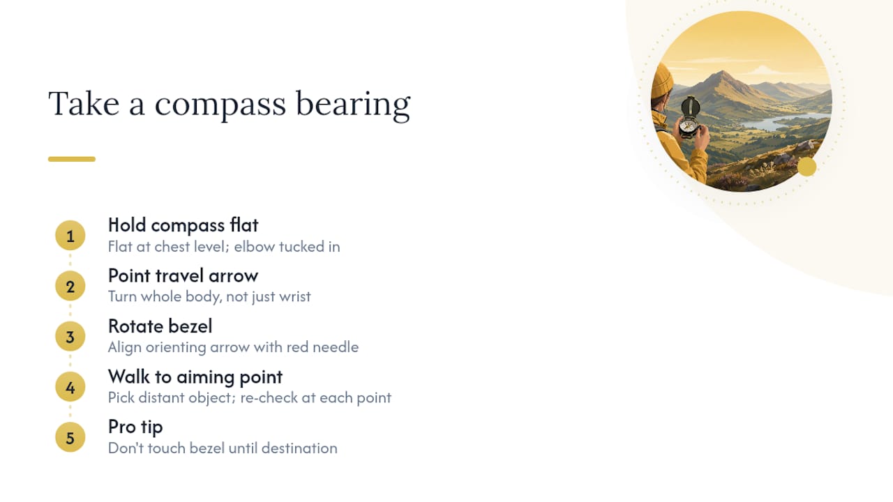 Diagram of compass bearing steps