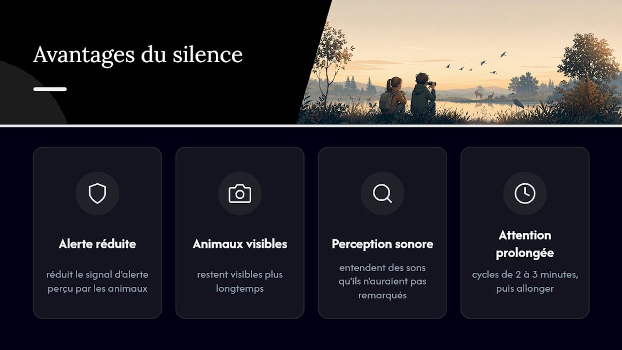 Schéma illustrant les bienfaits du silence pour les enfants lors de l’observation des animaux dans la nature