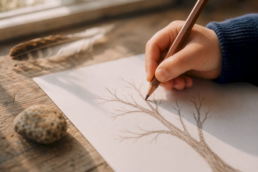 Dessiner à la main des branches d’arbre qui s’affinent vers l’extrémité