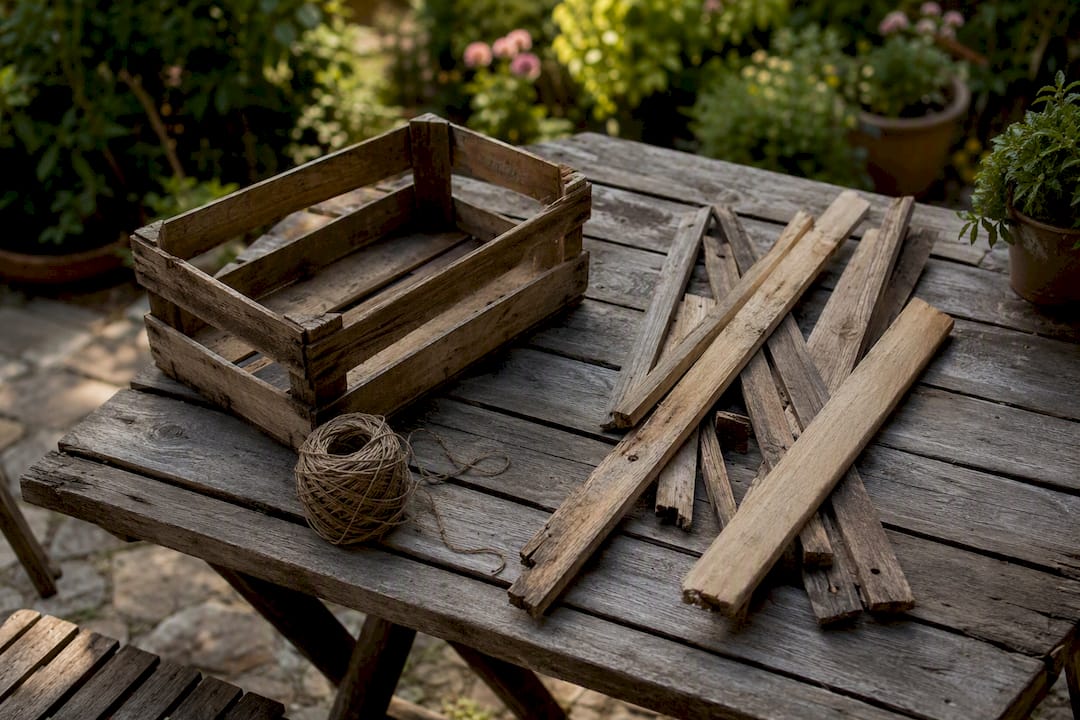 Abri de jardin réalisé avec du bois de récupération et des palettes