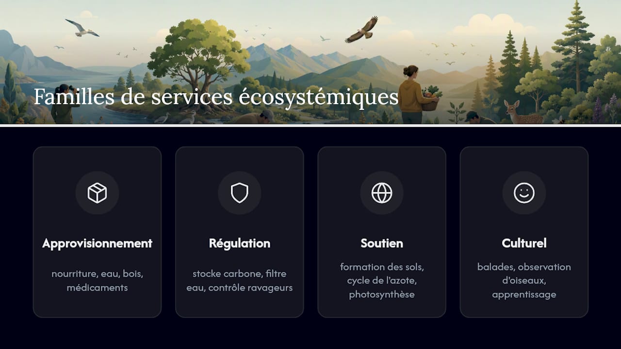 Schéma des quatre catégories de services écosystémiques