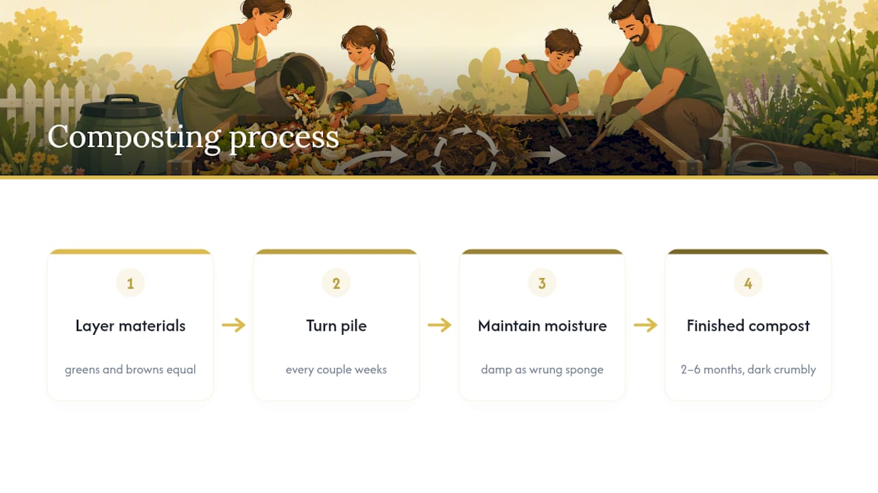 Compost greens and browns layering diagram