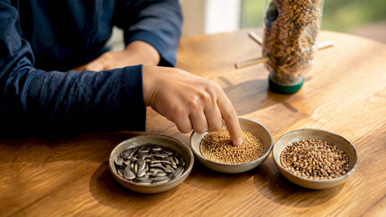 Diverses graines sélectionnées pour les petits oiseaux
