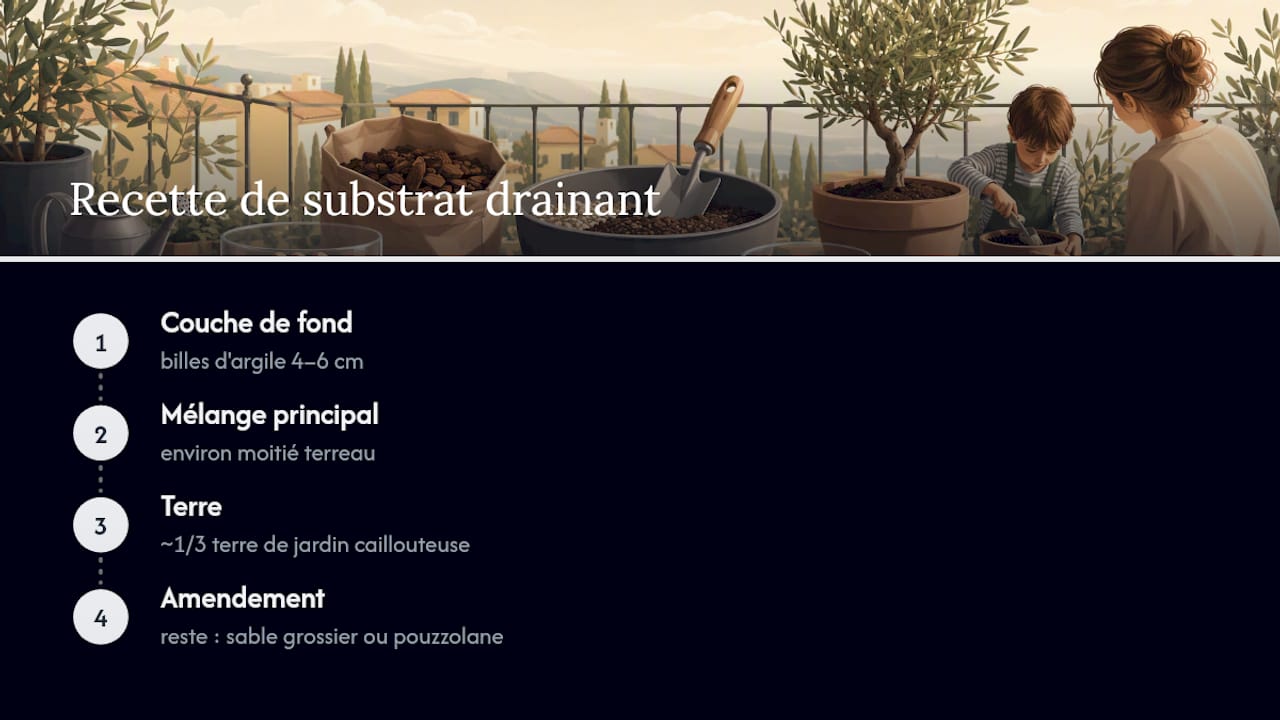 Proportions du substrat drainant pour olivier