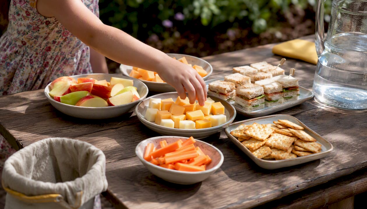 Safe finger foods at outdoor birthday party