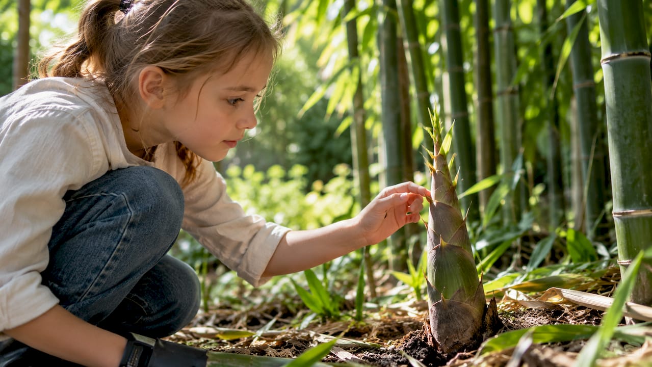 Enfant regardant une jeune pousse