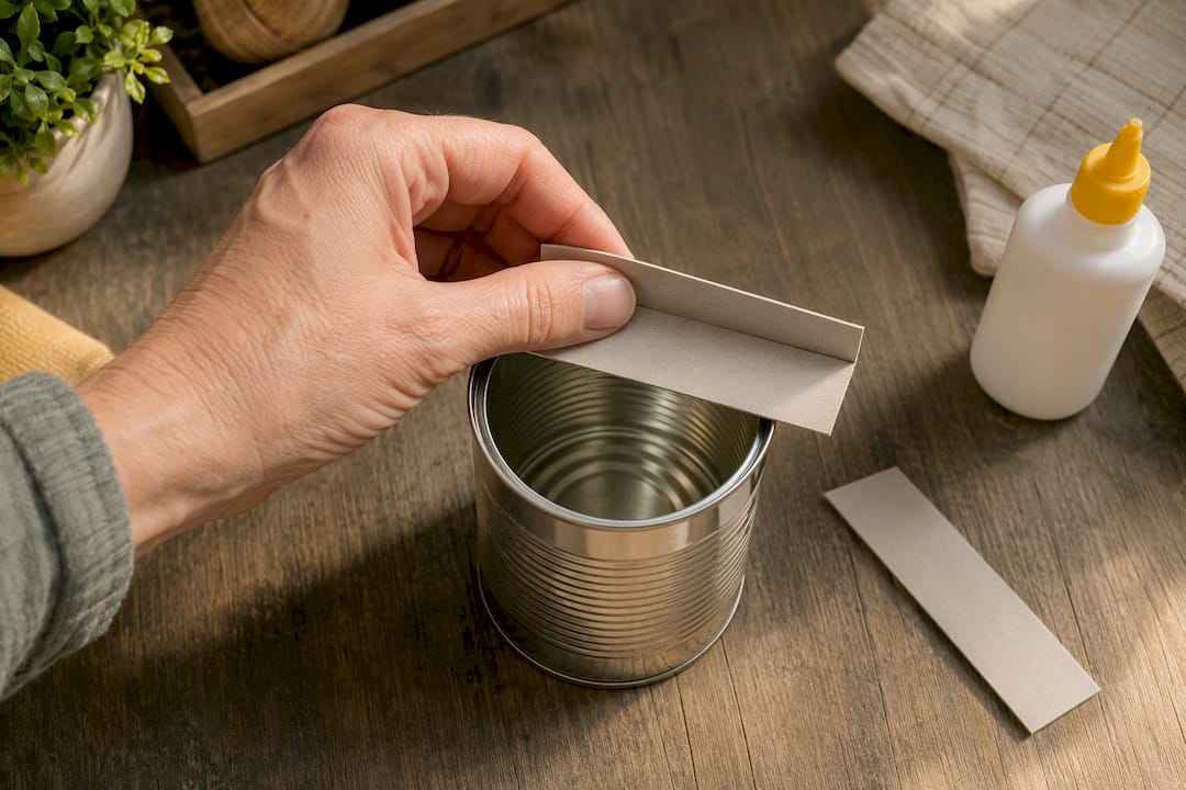 Card covering a sharp tin can rim