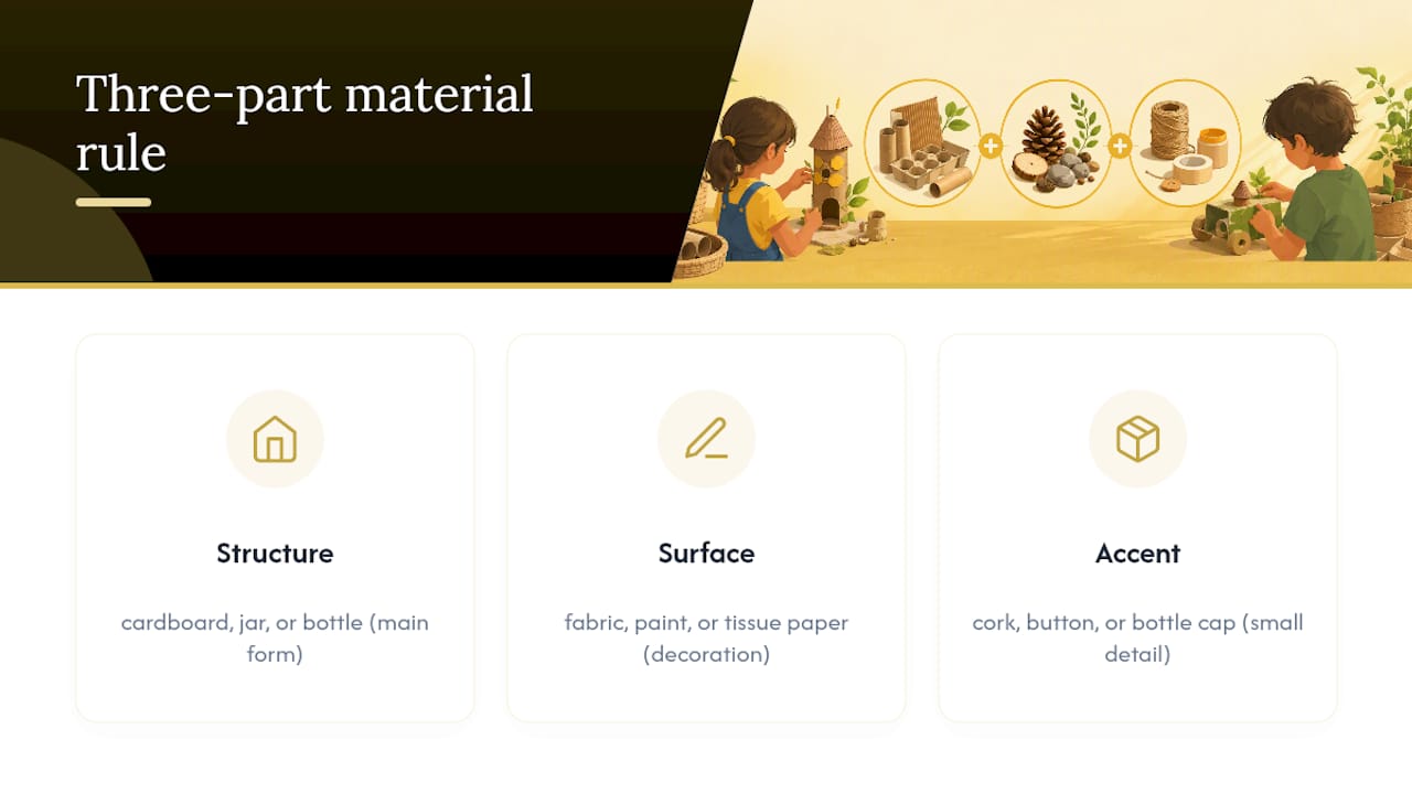 Three-part structure for upcycled crafts
