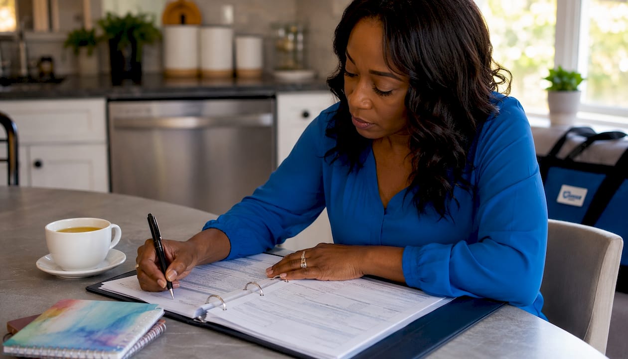 Hands filling out insurance application form