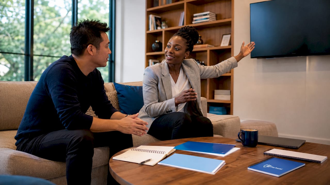 Advisor and client comparing insurance providers