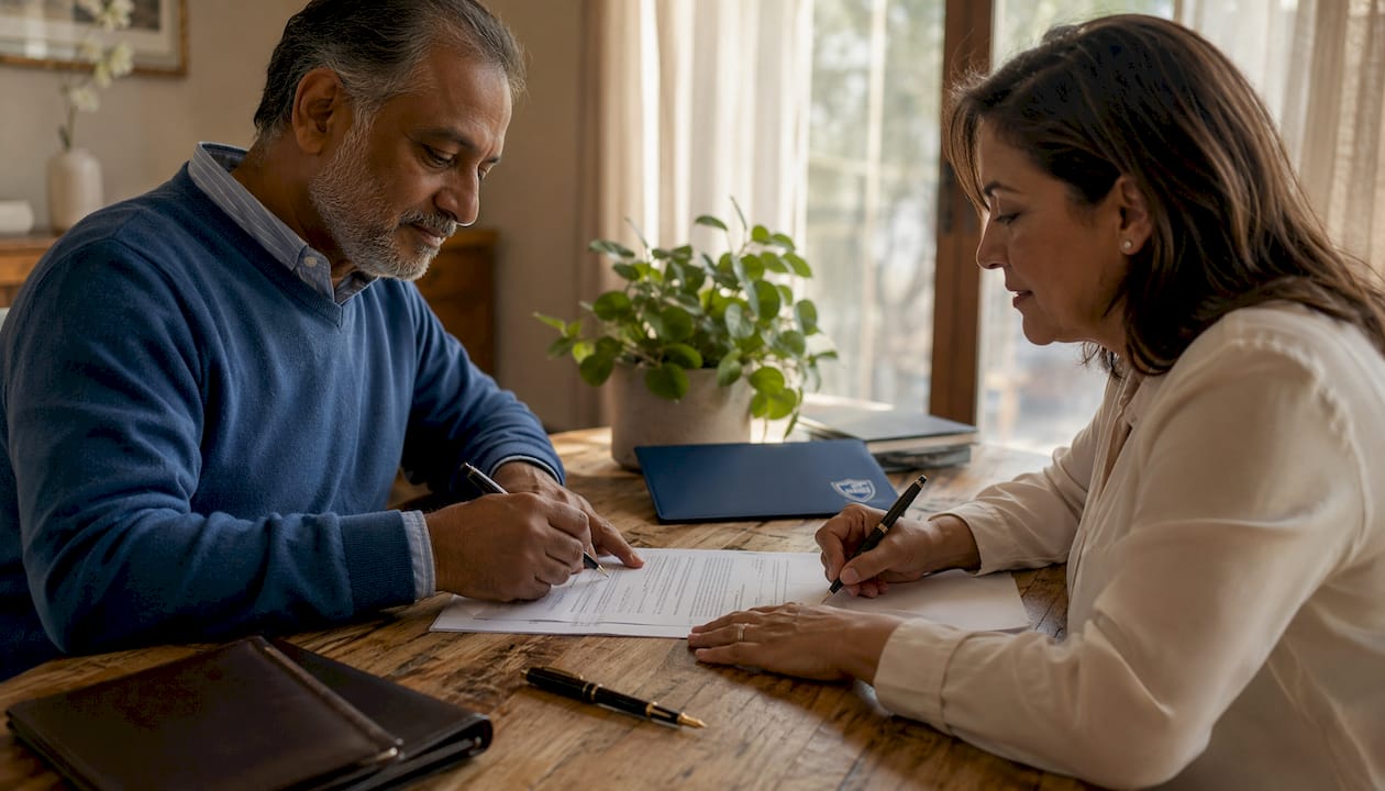 Hands signing joint tenancy property documents