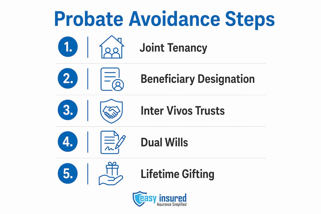 Infographic outlining probate avoidance steps in Ontario