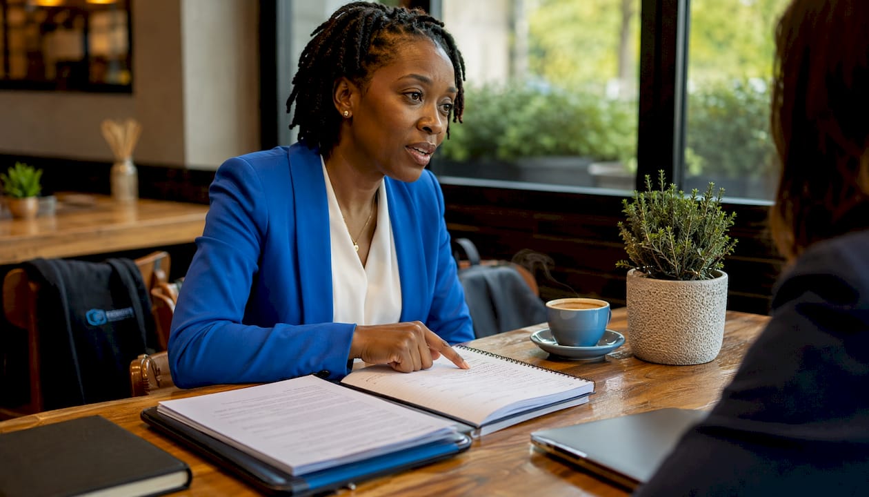 Estate lawyer advising client in office