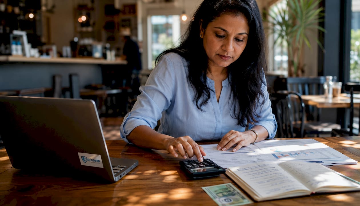 Hands calculating business financial risks