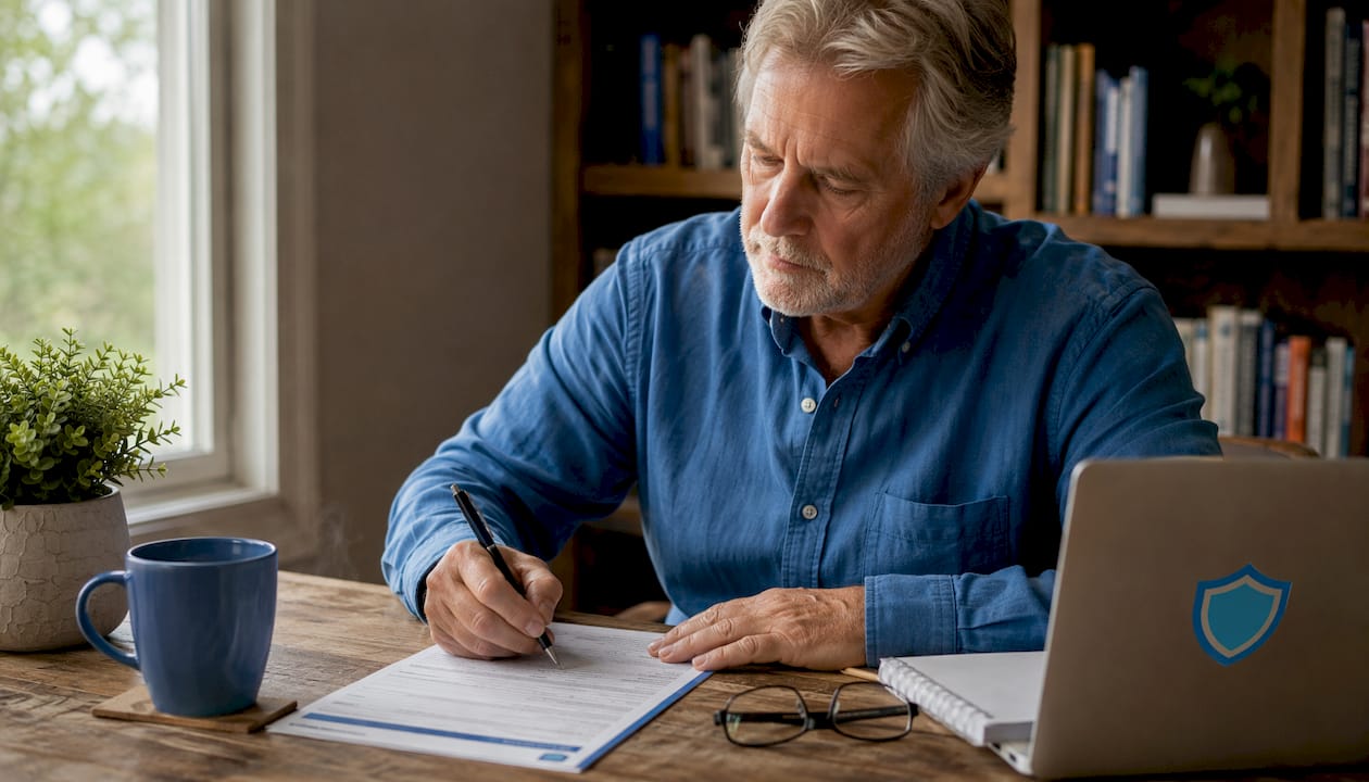 Hands filling out disability insurance application form