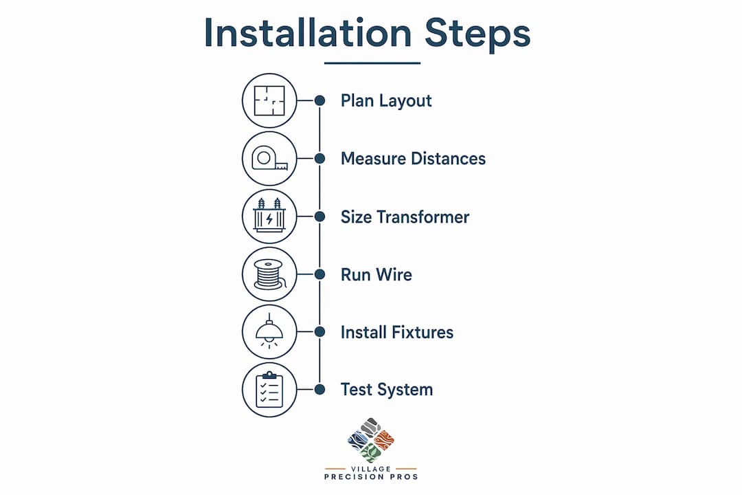 Infographic showing step-by-step outdoor lighting installation process
