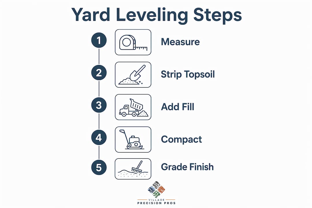 Infographic showing steps to level a yard