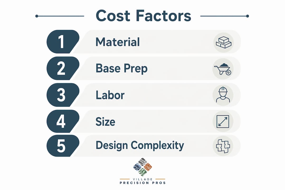 Infographic showing ranked paver patio cost factors