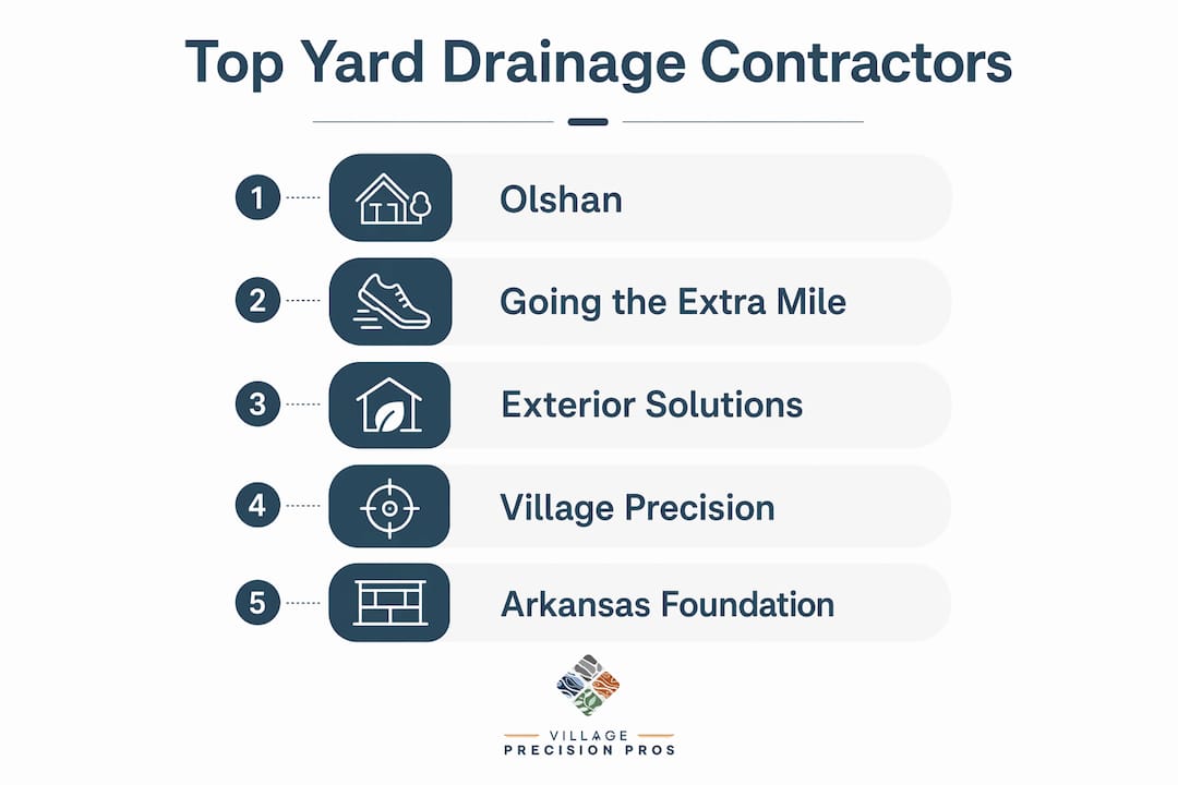 Infographic showing ranked yard drainage contractors in Arkansas