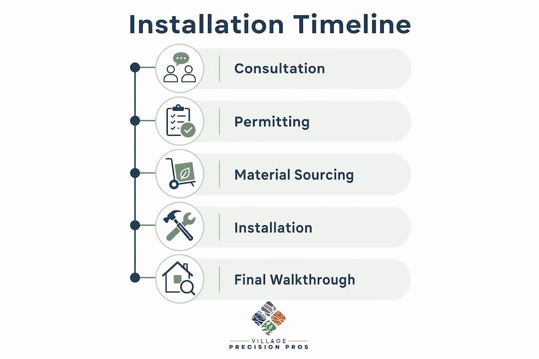 Infographic showing outdoor lighting installation timeline steps