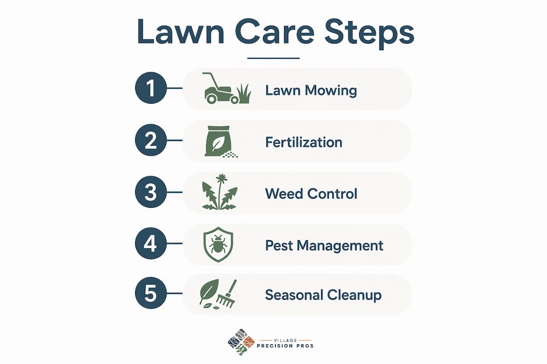 Infographic illustrating lawn care process steps