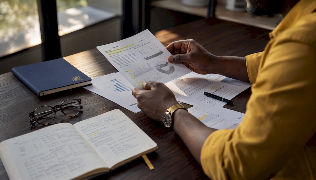Hands reviewing Google Ads audit documents