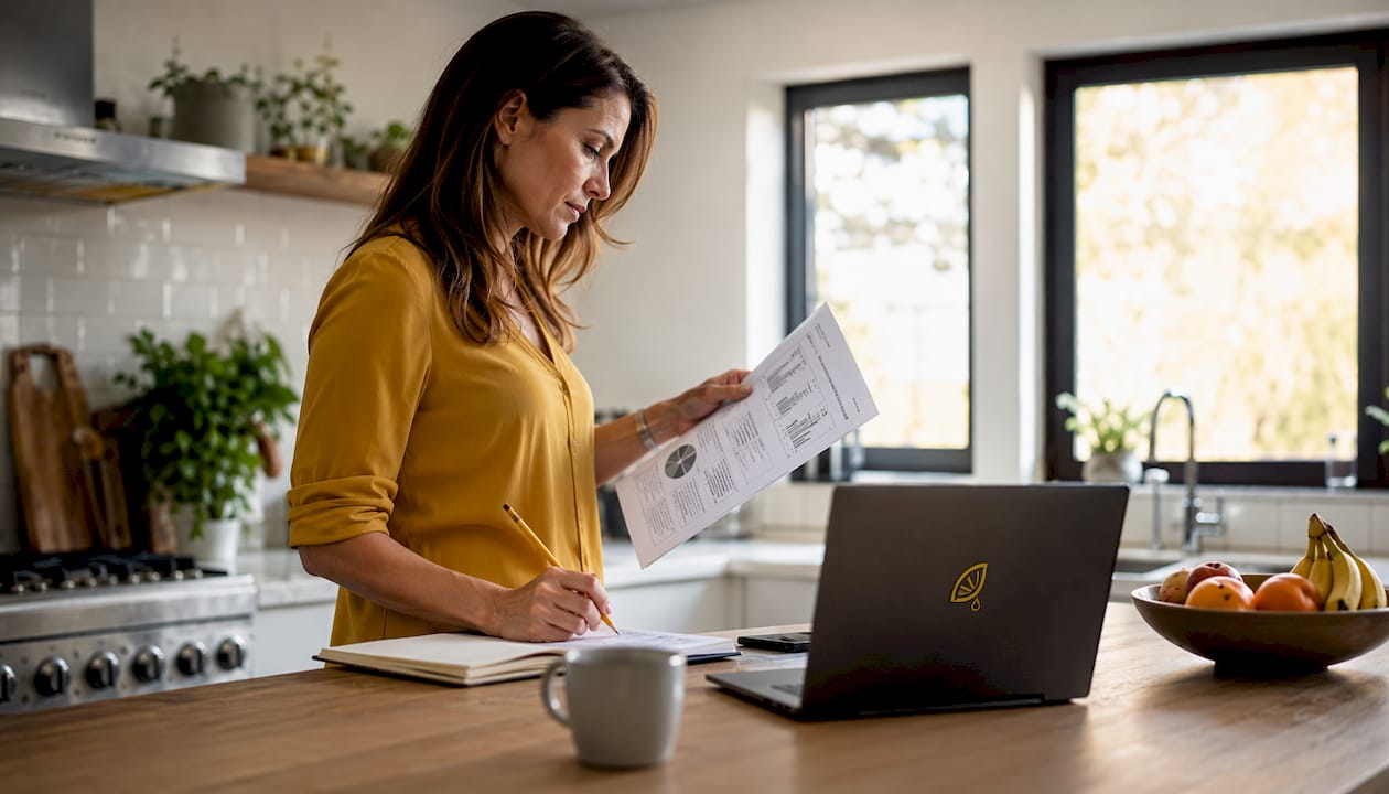 SEO specialist analyzing website data printouts