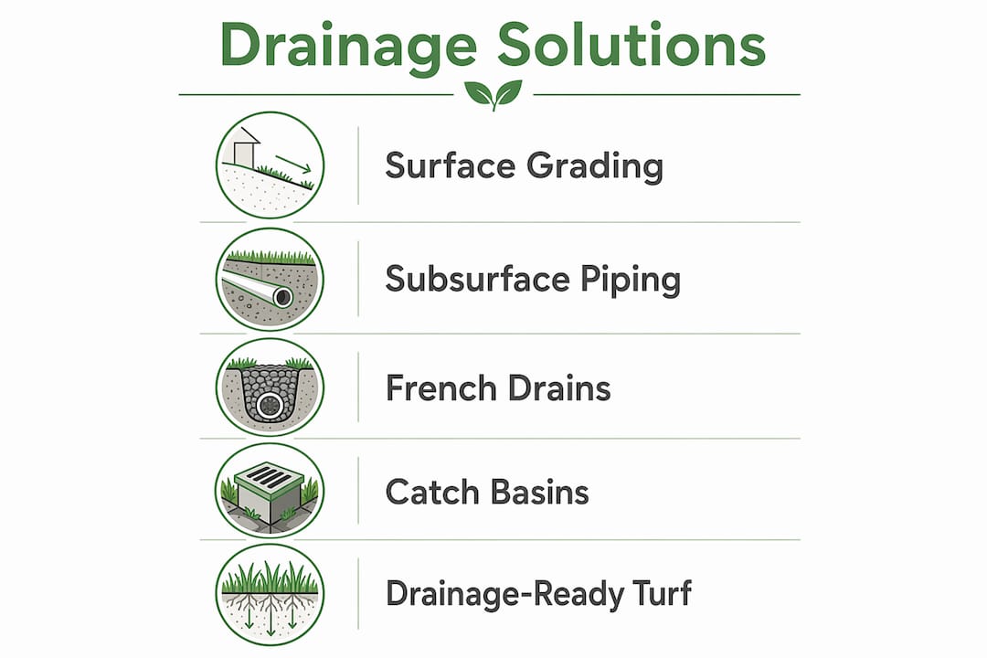 Infographic illustrating backyard drainage system components