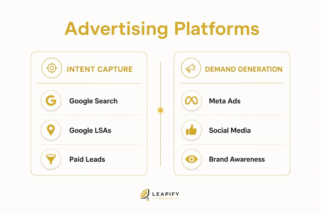 Infographic showing comparison of advertising platform categories