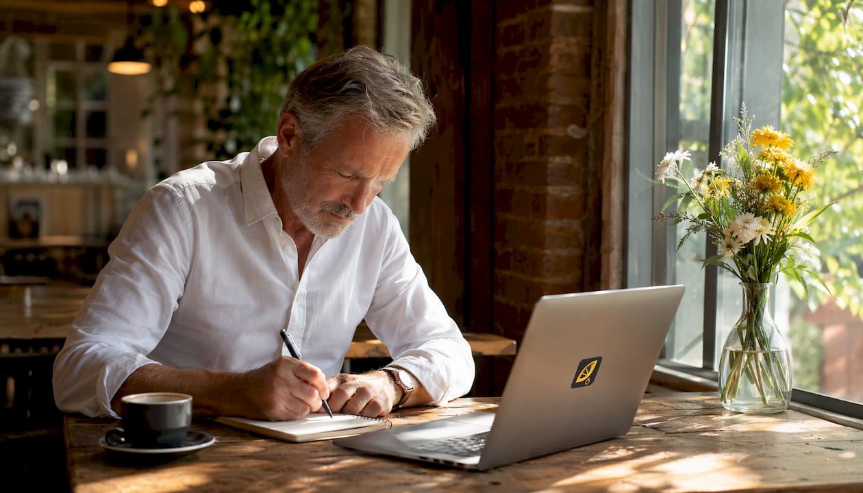 Hands typing backlink strategy notes on laptop