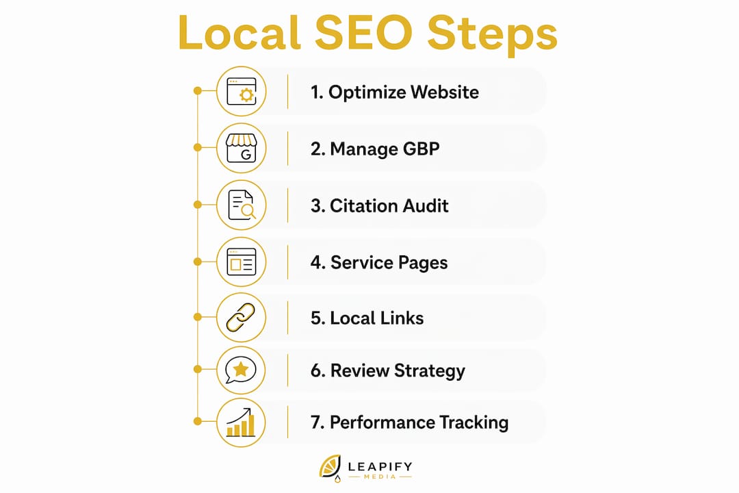 Infographic outlining local SEO steps for contractors