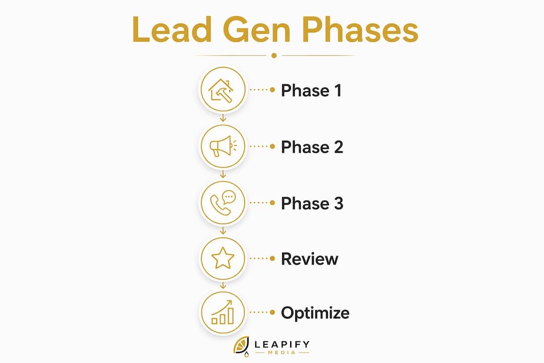 Infographic with phases of roof repair lead generation plan