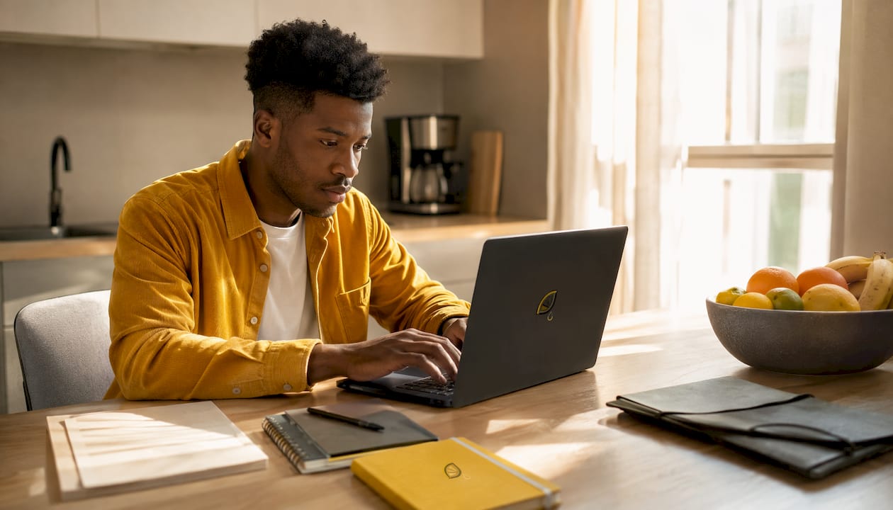 Business owner working on marketing platform laptop