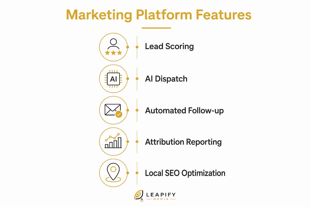 Infographic listing key marketing platform features for home services